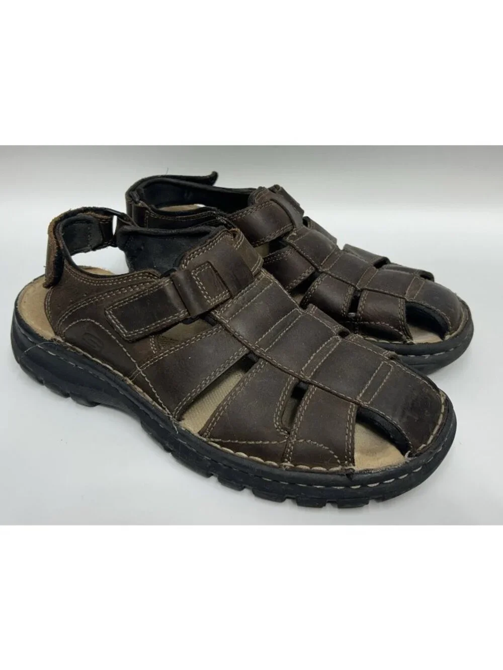Vtg Skechers Fisherman Sandal Mens 9 Brown Leather Gladiator Boho Hippie 60394
